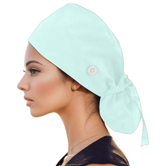PMVFHDE Unisex Print Polyester Bouffant Scrub Hat for Health care Kitchen Disposable Style Light Green
