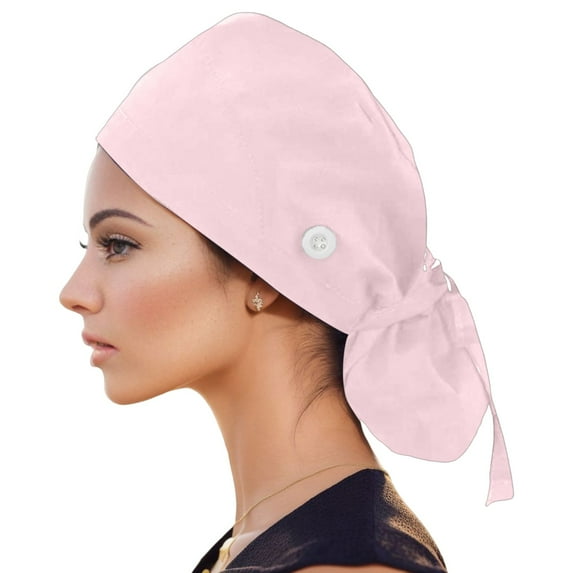 PMVFHDE Unisex Print Polyester Bouffant Scrub Hat for Health care Kitchen Disposable Style Pink