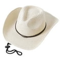 thumbnail image 1 of PMVFHDE Unisex Solid Ribbon Cowboy Straw Hat Cowboy Hat Cow Head Design Breathable Sunshade For Fashion And Outdoor A, 1 of 3