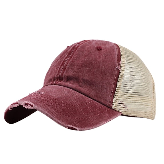 PMVFHDE Unisex Trucker Baseball Hat with Ponytail Hole for Messy Buns and Adjustable Visor Cap