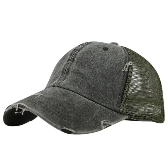 PMVFHDE Unisex Trucker Baseball Hat with Ponytail Hole for Messy Buns and Adjustable Visor Cap