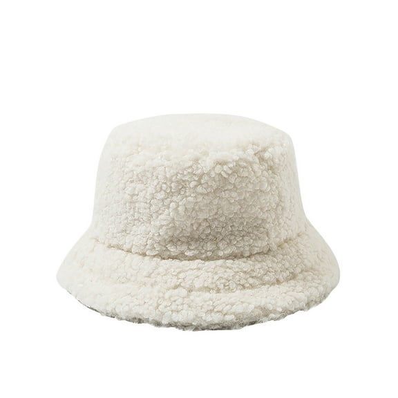 PMVFHDE Unisex Winter Pile Fuzzy Bucket Hat Warm Trapper Style with Ear Coverage for Cold Weather White