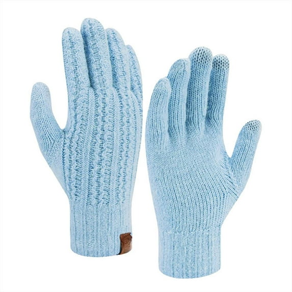 PMVFHDE Unisex Winter Solid Color Thick Warm Comfortable Knitted Gloves for Riding Hiking Outdoor Sports Sky Blue,One Size