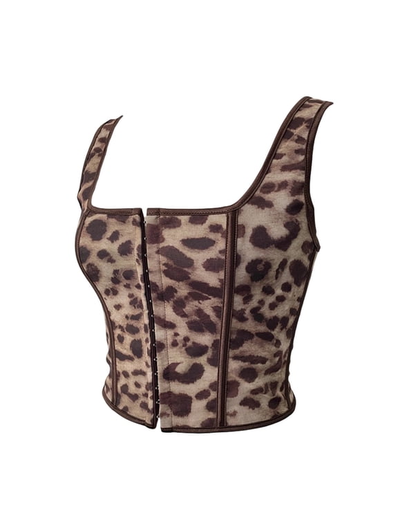 Waist Trainer Corset Leopard Print Top For Wireless Bustier Bodysuit Shapewear Control Push Up Underbust Bra