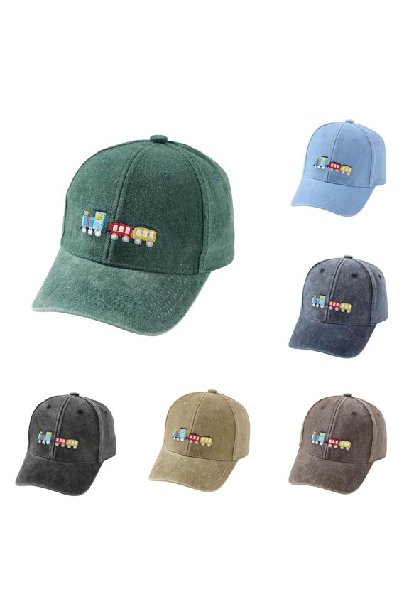 Washable Train Pattern Adjustable Baseball Sun Hat For Kids Daily Use