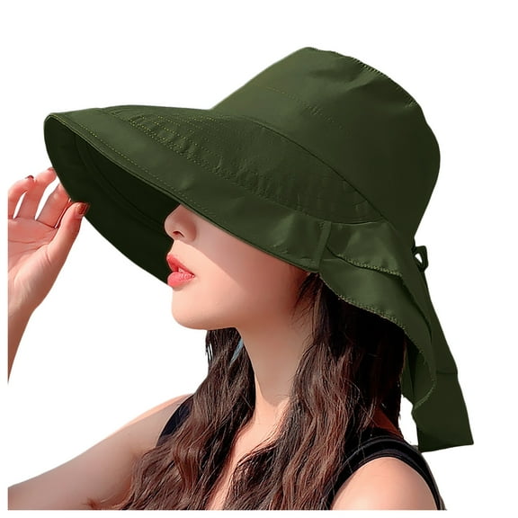 PMVFHDE Wide Brim Ponytail Adjustable Beach Hat Sun Hat For Summer Outdoor Travel Sun Block And Casual Wear Army Green