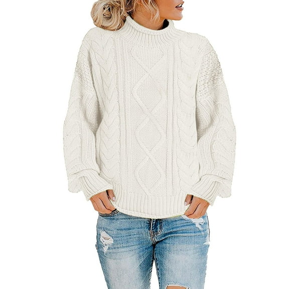 PMVFHDE Winter Clothing for Women Thickened Warm Solid Color Knit High Neck Pullover Sweater White,L