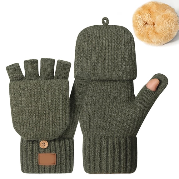 PMVFHDE Winter Half Finger Knitted Gloves Mittens for Cold Weather Warmth and Comfortable Touchscreen Use Army Green,One Size