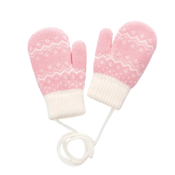 PMVFHDE Winter Knitted Mittens For Children With Thermal And Neck Lanyard Cold Weather Handwear For Kids