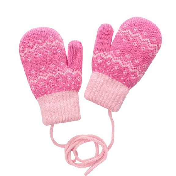 PMVFHDE Winter Knitted Mittens For Children With Thermal And Neck Lanyard Cold Weather Handwear For Kids