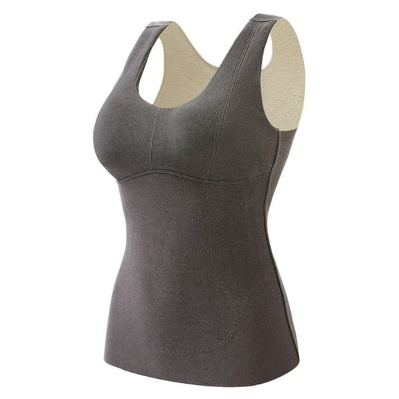 PMVFHDE Winter Seamless Thermal Camisole with Built-in Bra for Women, Warm Lined Thickened Inner Wear Top Grey,XXXXL