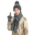 thumbnail image 1 of PMVFHDE Winter Solid Color Hat Casual Style Knit Wool Cap Thickened Warm Scarf Touchscreen Gloves Three-Piece Warm Set Navy, 1 of 6