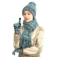 thumbnail image 1 of PMVFHDE Winter Solid Color Hat Casual Style Knit Wool Cap Thickened Warm Scarf Touchscreen Gloves Three-Piece Warm Set Sky Blue, 1 of 4
