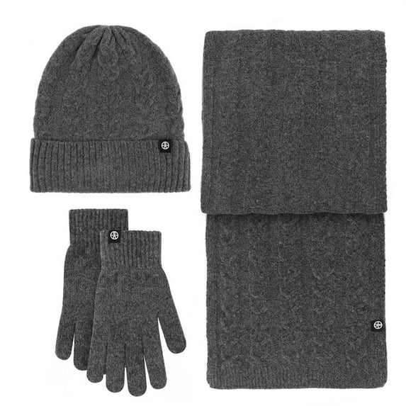PMVFHDE Winter Solid Color Hat Scarf Gloves Warm Three-Piece Set Outdoor Knit Hat Scarf Gloves Set Cold Weather Activities Warm Set Winter Accessories Unisex Grey