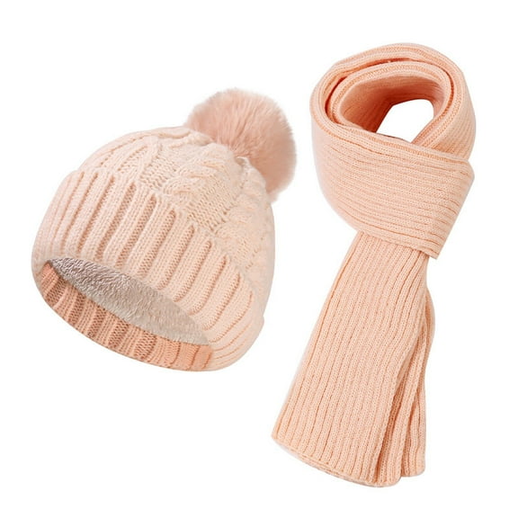 PMVFHDE Winter Solid Color Warm Hat Scarf Two-Piece Set Knit Hat Thickened Warm Scarf Set for Cold Weather Daily Use and Fashion Accessories Pink