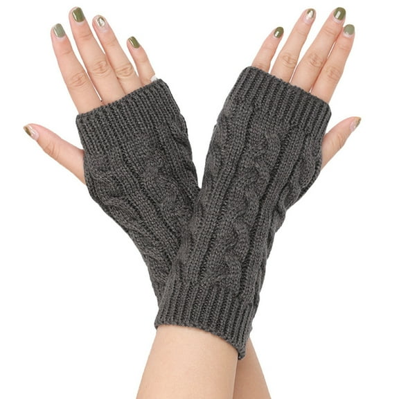 PMVFHDE Winter Textured Knit Fingerless Gloves, Short Open Finger Arm Sleeves for Wrist Warmth Dark Gray,One Size