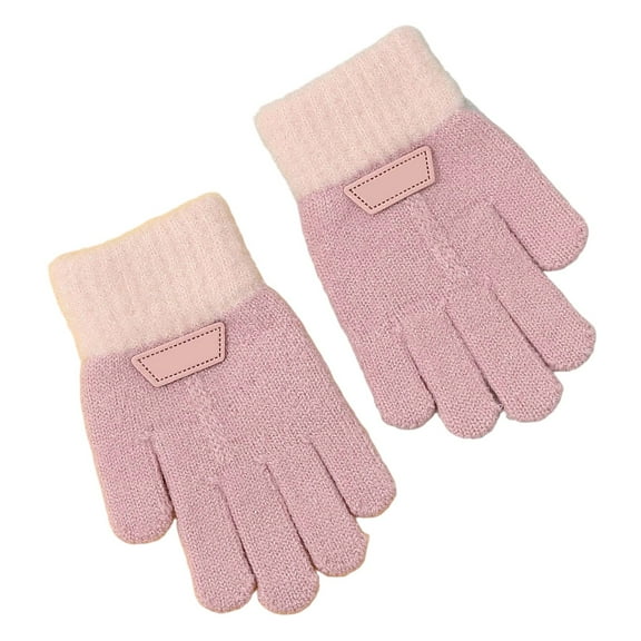 PMVFHDE Winter Thermal Gloves for Kids Soft Knitted Lined Five Finger Design Cozy Hand Warmers for Boys and Girls
