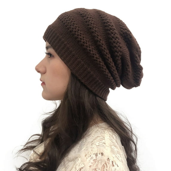 PMVFHDE Women Airy Knit Cap for Cool Weather Solid Color Soft Yarn Headwear Slouchy Comfortable Fit for Casual Wear Coffee