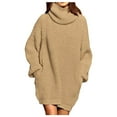 thumbnail image 1 of PMVFHDE Women Autumn Winter Fashionable Long Sleeve Turtleneck Pocket Midi Dress Loose&nbsp;Winter Outfits For Women&nbsp;Cozy And Warm Pullover Sweater Khaki,L, 1 of 4