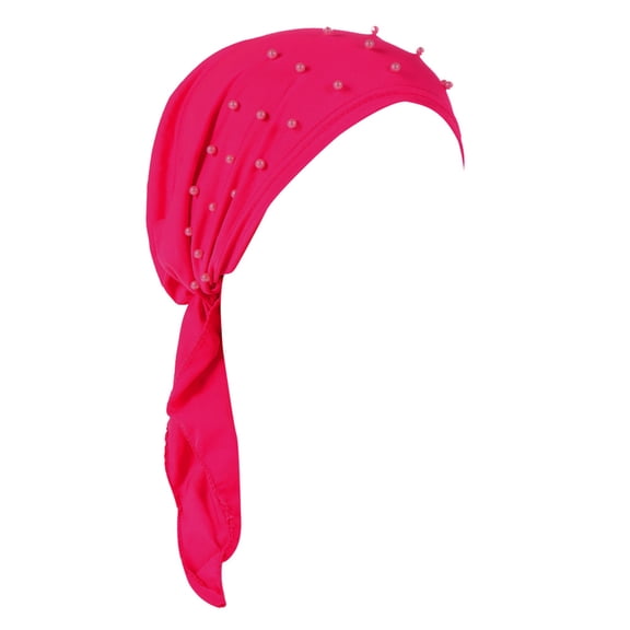 PMVFHDE Women Beaded Solid Color Turban Style Cap Headwrap Stretchy Decorative Liner Hot Pink
