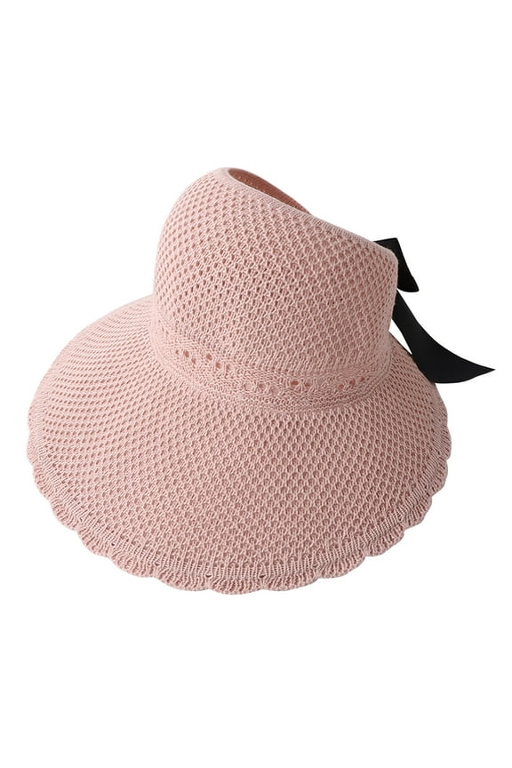 Women Brimless Foldable Sun Hat Airy Beach Visor for Travel and Outdoor Leisure Packable Straw Construction Pink