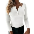 thumbnail image 1 of PMVFHDE Women Button Down Top V-Neck Ribbed Knit Long Sleeve Slim Fit Casual Tunic Womens Casual Tops White,XL, 1 of 8