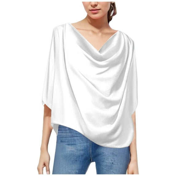 PMVFHDE Women Casual V Neck Loose Fit Top Solid Color Chiffon Blouse Comfortable Tee Shirt For Ladies Womens Tops White