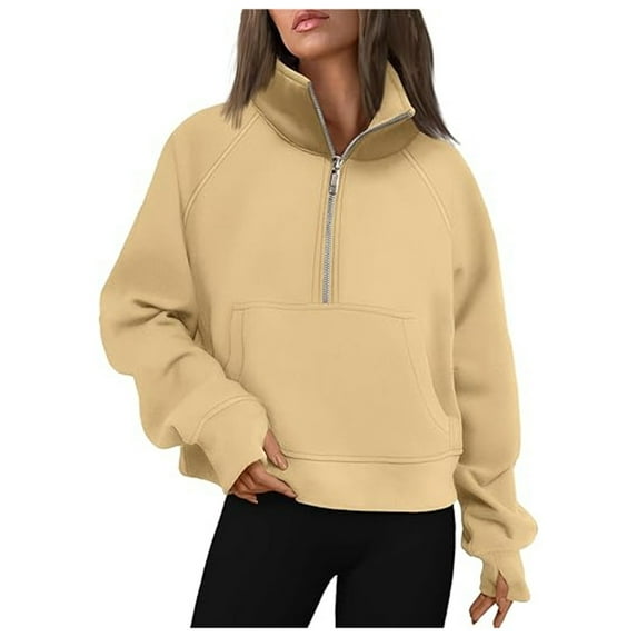 PMVFHDE Women Fashion Casual Half Zipper Short Stand Collar Plus Soft Solid Color Hoodie Warm And Cozy Hoodies For Women Yellow,S