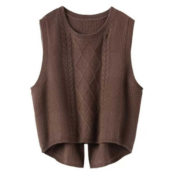 PMVFHDE Women Fashion Tops Solid Color Loose Short Split Knit Sweater Vest Casual Cute Tops For Women Brown,XL