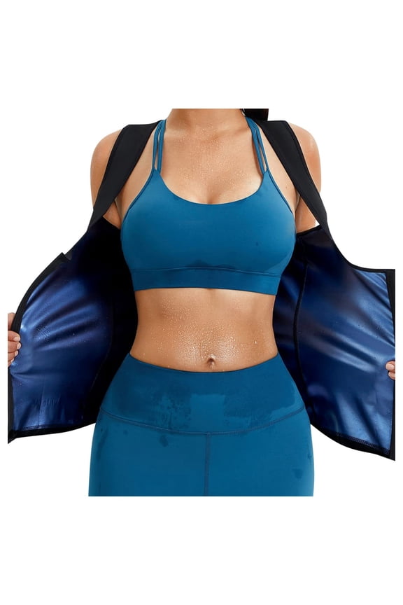 Women Fitness Set Plus Size Sweat Suit Hooded Set For Workout Sauna Support Abdominal Comfort Blue