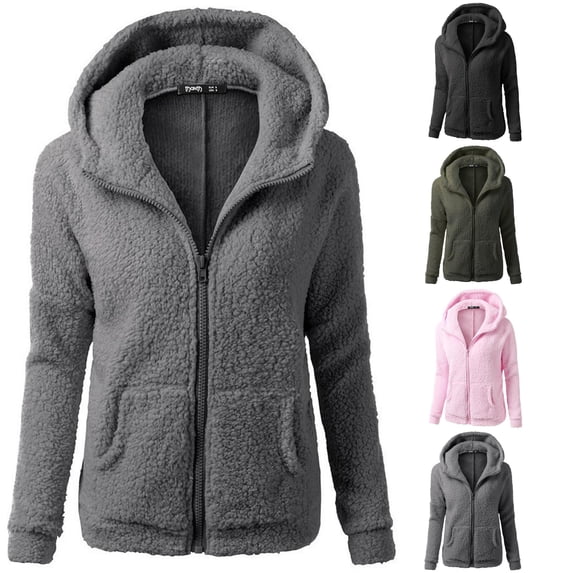 PMVFHDE Women Hooded Sweater Coat Winter Warm Wool Zipper Outwear Cardigan Dark Gray - XL