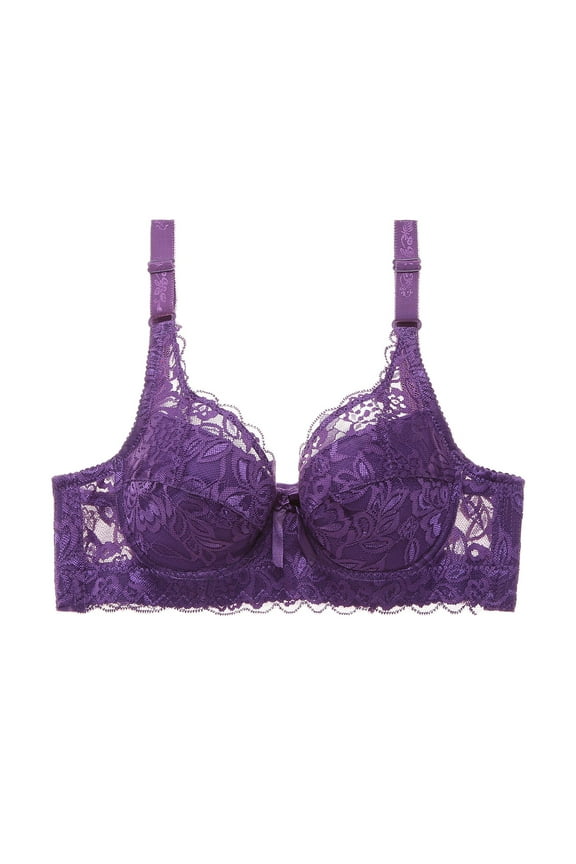 Women Lace Bra Pure Color Comfort Soft Adjustable Underwire Bra For Shaping And Support Purple