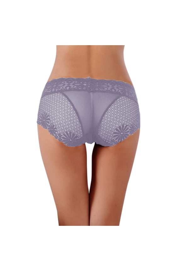 Women Lace Transparent Summer Thin Triangle Panties Low Rise Cotton G String Bikini Briefs Sheer Underwear Womens Underwear Purple,L