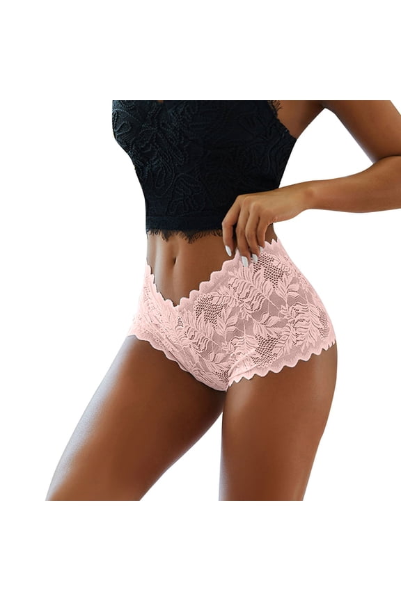 Women Lace Underwear Wide Waistband Trim Solid Color Triangle Briefs Stretch Soft Hipster Panties For Ladies Panties For Women Pink,S