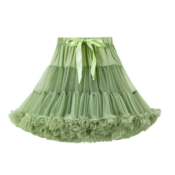 PMVFHDE Women Layered Party Skirts For Women Elegant Ballet Puff Style High Waist Dance Casual Formal Occasions Flowy Skirt Green,One Size