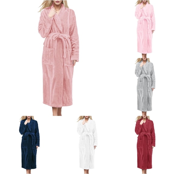 PMVFHDE Women Long Cloth Bathrobe Plus Size Soft Housecoat Lightweight Comfortable Loungewear Casual Pink,L