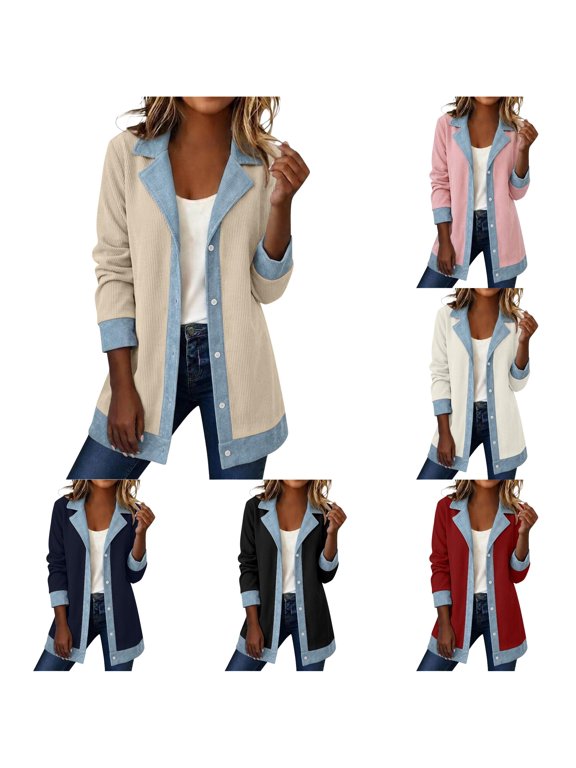 Women Loose Mid Length Suit Style Casual Sweater Coat Elegant Outerwear for Commute Daily Wear Fall Winter