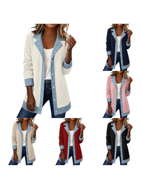 Women Loose Mid Length Suit Style Casual Sweater Coat Elegant Outerwear for Commute Daily Wear Fall Winter