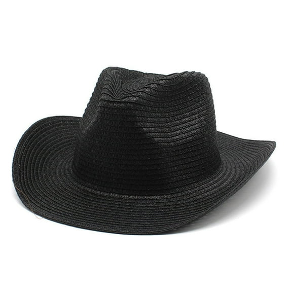 PMVFHDE Women Men Summer Western Cowboy Hat Shapeable Straw Hat Hollowed Out Sun Hat For Beach And Performance Black