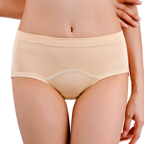 PMVFHDE Women Menstrual Cycle Panties Side Leakproof Lengthened Triangle Comfortable Solid Color Sanitary Underwear Womens Underwear Beige,XL