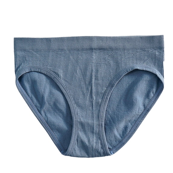 PMVFHDE Women Mid Rise Solid Color Ribbed Cotton Gusset Breathable Seamless Briefs Panties Large U Leg Triangle Underwear Womens Underwear Blue,L