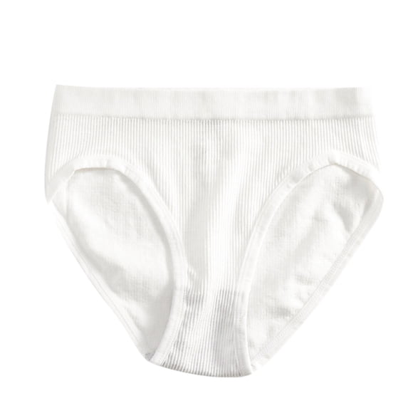 PMVFHDE Women Mid Rise Solid Color Ribbed Cotton Gusset Breathable Seamless Briefs Panties Large U Leg Triangle Underwear Womens Underwear White,L