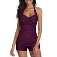 thumbnail image 1 of PMVFHDE Women One Piece Swimsuit Solid Color Neck Tie Back Firming High Waist Boyshort Bathing Suit ,XXL, 1 of 6