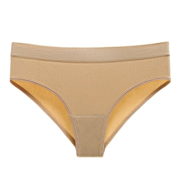 PMVFHDE Women Seamless Ribbed Workout Thong Underwear Elastic Exercise Breathable Solid Color Comfort Soft T Back Panties Womens Underwear Khaki,L