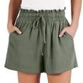 thumbnail image 1 of PMVFHDE Women Shorts Linen Summer Casual High Waisted Drawstring Wide Leg Beach Lightweight With Pockets Green,XXXL, 1 of 7