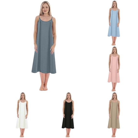 PMVFHDE Women Solid Base Plus Size Petticoat Loose Long Nightdress Sleepshirt Gown Blue,XXL