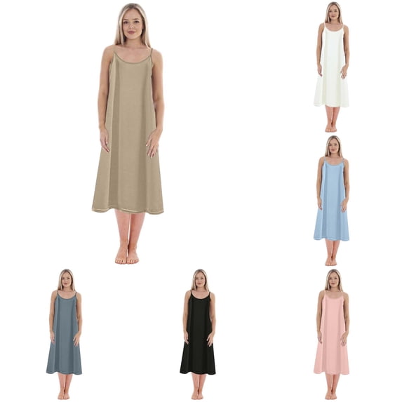 PMVFHDE Women Solid Base Plus Size Petticoat Loose Long Nightdress Sleepshirt Gown Khaki,XL