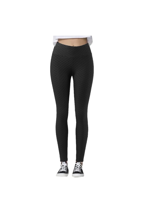 Women Solid Color High Waist Jacquard Lifting Tight Yoga Pants For Sports And Form Fitting Blackï¼L