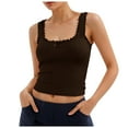 thumbnail image 1 of PMVFHDE Women Solid Color Lace Trim Fashion Sleeveless Vest Womens Tops Casual Comfortable Round Neck Innerwear For Summer Coffee，L, 1 of 7