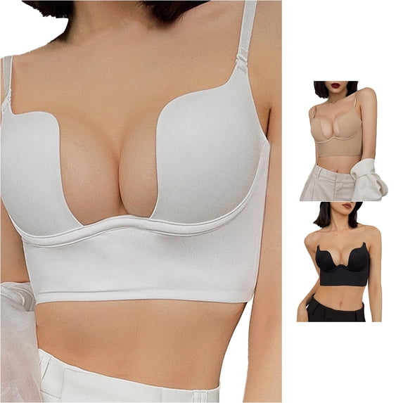 PMVFHDE Women Solid Low Back Bras Underwired U Shape Backless Multiple Convertible Straps Wire Bra White - M